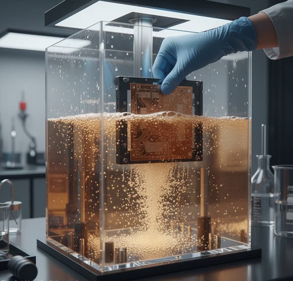 A professional laboratory setup of a vertical pcb etching tank with an air agitation system