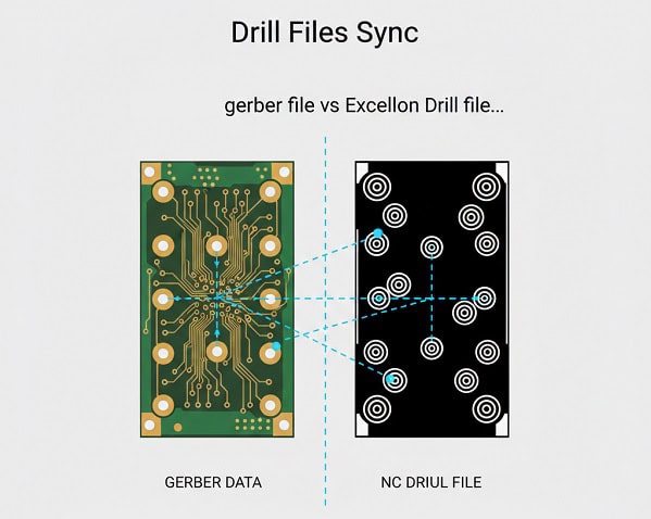 Comparison between what is a Gerber file copper layers and Excellon NC drill file coordinates