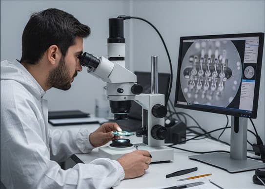 Detailed microscopic inspection of PCB solder joints for quality assurance