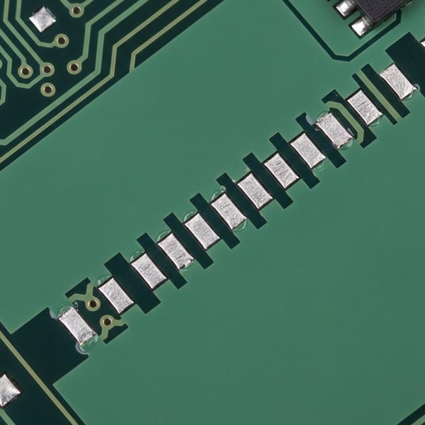 High precision Liquid Photoimageable (LPI) solder mask application on a dense SMT circuit board.