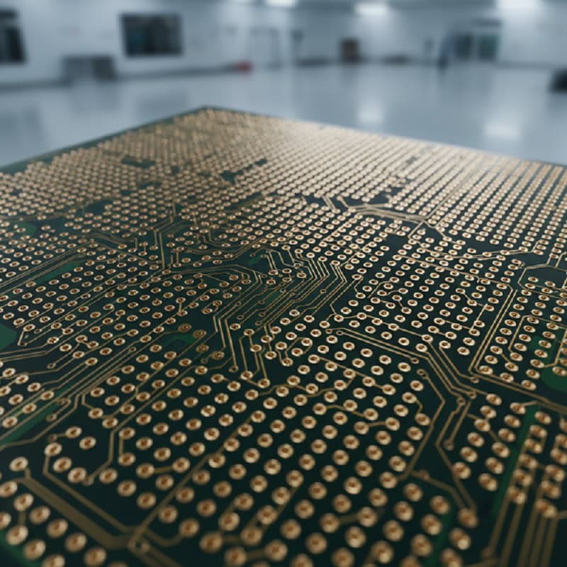 Macro view of high density interconnect traces and fine pitch pads on a bare HDI PCB