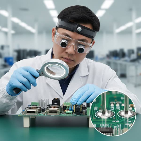 Manual inspection of through-hole solder joints on a PCB