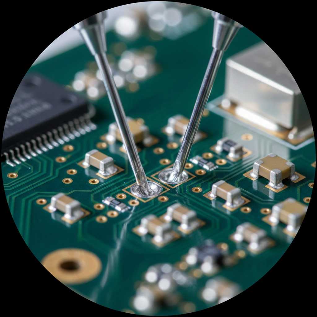 Microscopic inspection of IPC Class 3 solder joints on a military-grade PCB