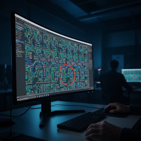 Professional engineer using a viewer software to inspect what is a Gerber file for PCB design errors