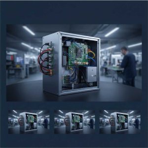 Professional-technician-performing-box-build-assembly-by-integrating-PCBA-into-metal-enclosure