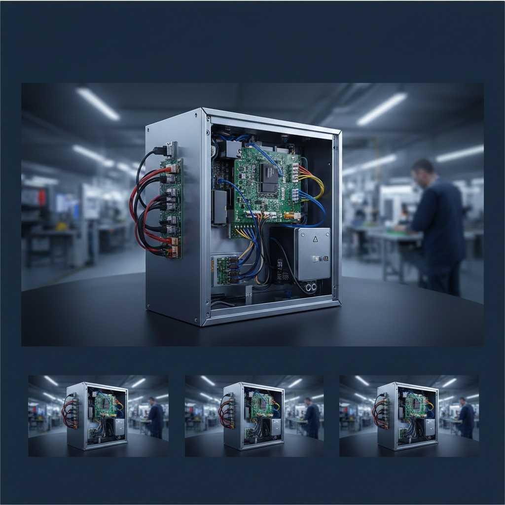 Professional-technician-performing-box-build-assembly-by-integrating-PCBA-into-metal-enclosure