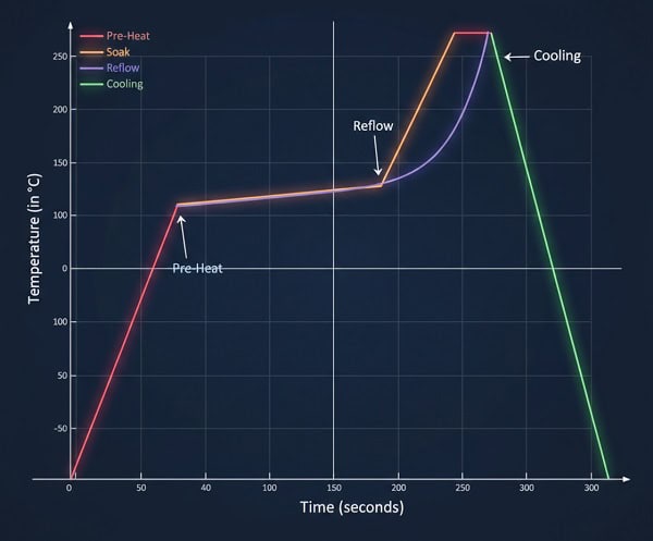 Technical reflow soldering thermal profile for pcba manufacturing standards.