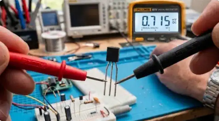 Testing a transistor pinout using a digital multimeter in diode mode