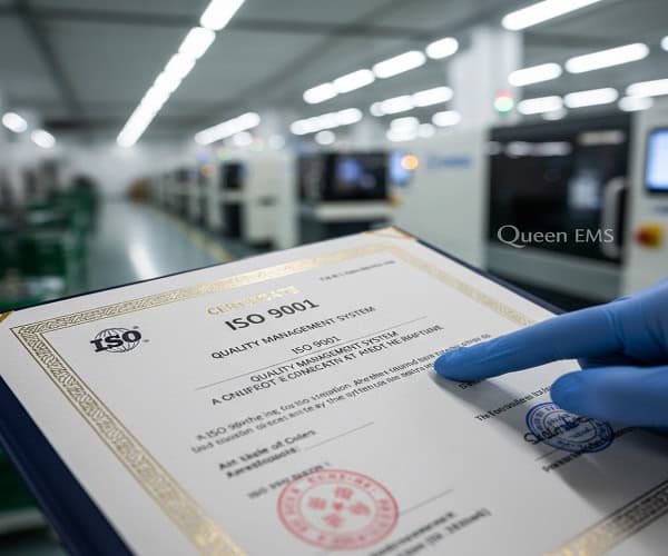 ISO 9001 quality management system certification for electronic manufacturing services.
