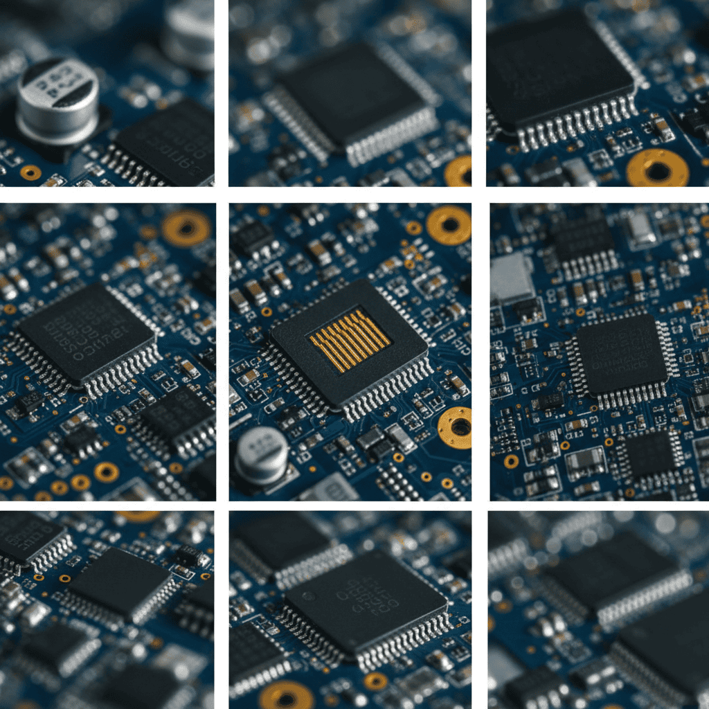 Macro view of high-quality PCBA and SMT components used in technology of drones.
