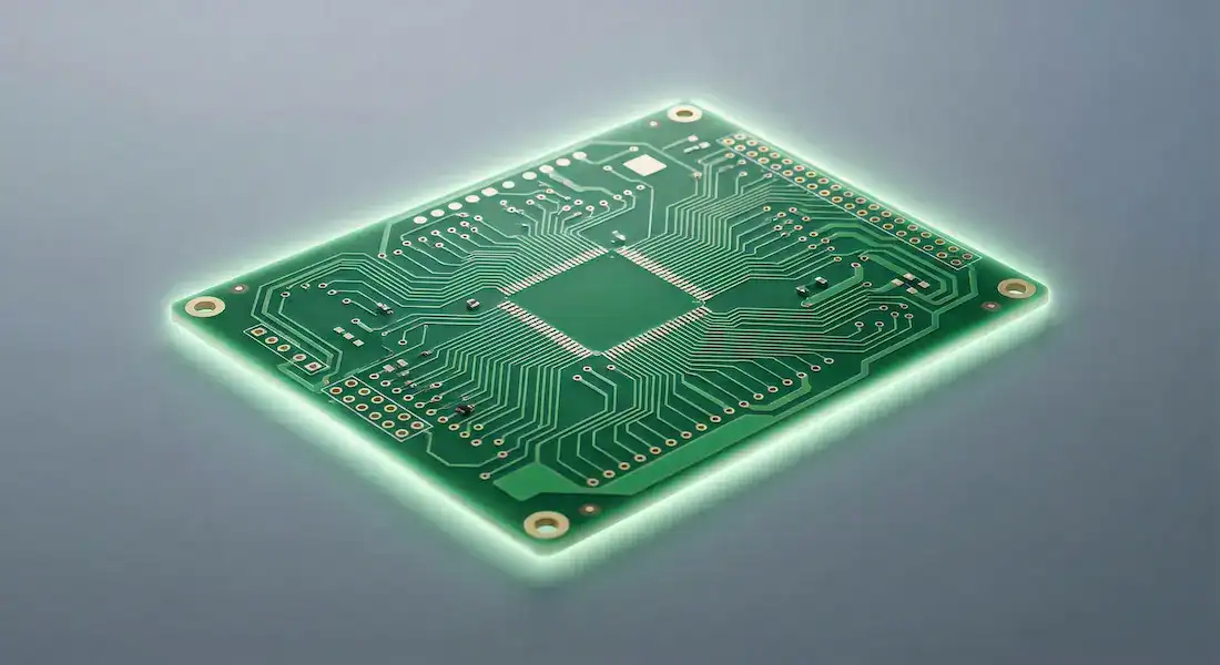 High-tech glowing green 94v-0 circuit board designed for extreme heat resistance and ultimate safety in professional electronics