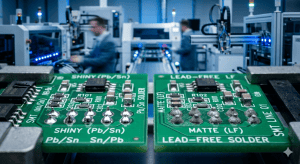 A professional visual comparison of lead vs lead free solder joints in high precision electronic manufacturing