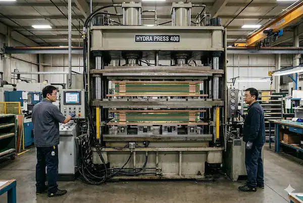 Advanced-Hydraulic-Lamination-process-at-a-leading-Multilayer-PCB-Manufacturer-ensuring-robust-multi-layer-bonding-and-precise-registration