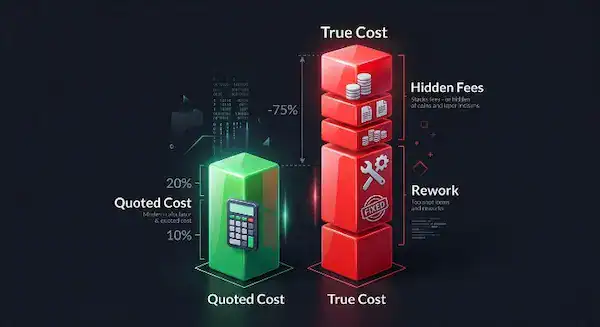 Bar chart comparing quoted price versus true cost to help you know how to choose PCB manufacturer