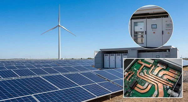 Durable heavy copper PCB designed for high current loads in solar and wind power electronics