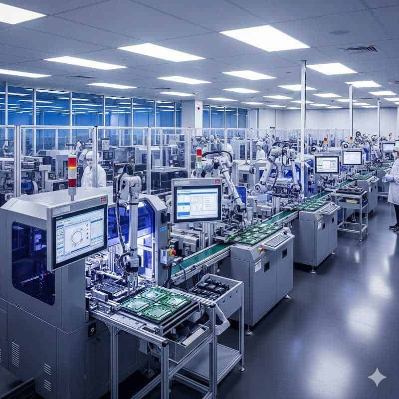 High tech manufacturing floor of leading EMS companies in US assembling advanced electronics