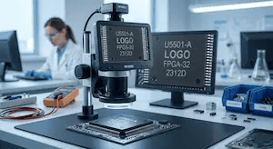 Inspecting counterfeit electronic components under a microscope during a shortage