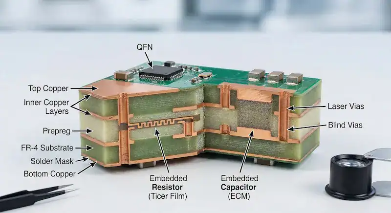 Microscopic-cross-section-view-of-a-multilayer-Embedded-Components-PCB-showing-internal-buried-resistors-and-capacitors