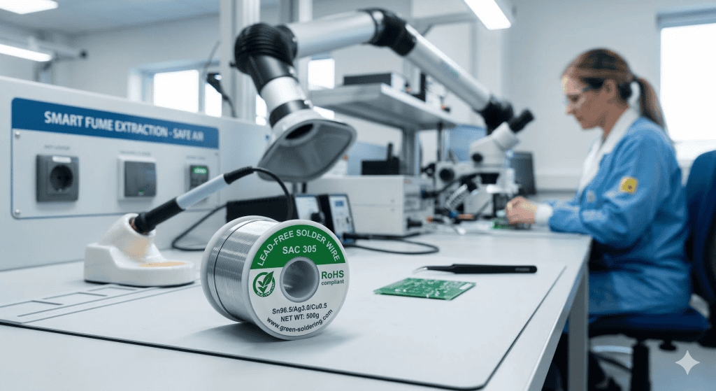 RoHS compliant electronic components and lead free solder wire representing environmental safety standards