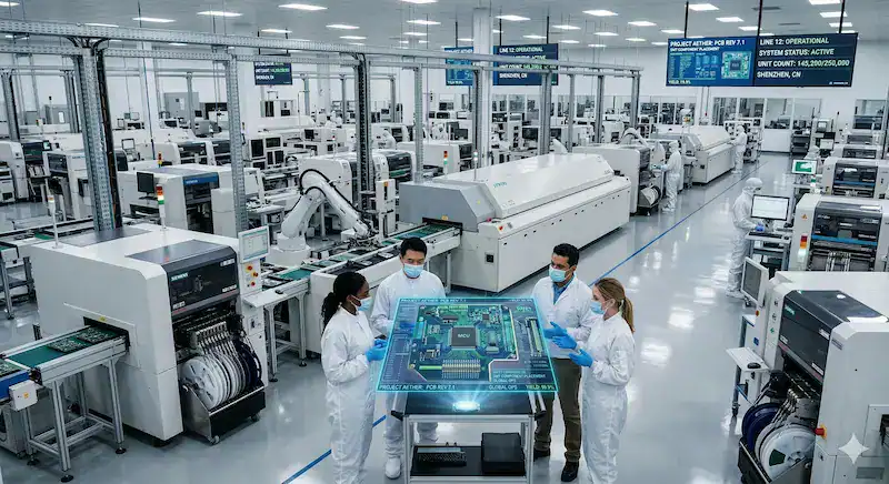 Top electronic contract manufacturing companies globally, showing a modern, automated PCBA facility