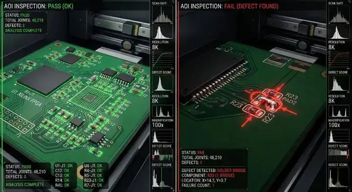 3D AOI inspection system detecting defects to avoid red flags in China PCBA manufacturing cleanup