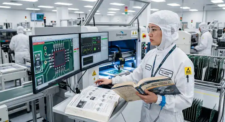 A quality engineer applying IPC standards to program an AOI full form inspection machine cleanup