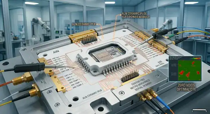 CTE mismatch PCB solder joint A highly reliable Aluminum Nitride ceramic PCB with an IGBT power module requiring no epoxy underfill cleanup