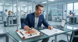 Evaluate ceramic PCB manufacturer A procurement manager analyzing a ceramic circuit board and a detailed factory quote cleanup