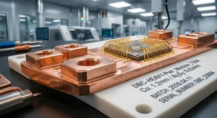 Extreme macro view of heavy thick copper bonded to an alumina substrate in the DBC ceramic PCB manufacturing process cleanup