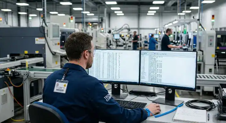 Factory CAM engineer processing a plain text CSV format centroid file PCB assembly for the SMT production line
