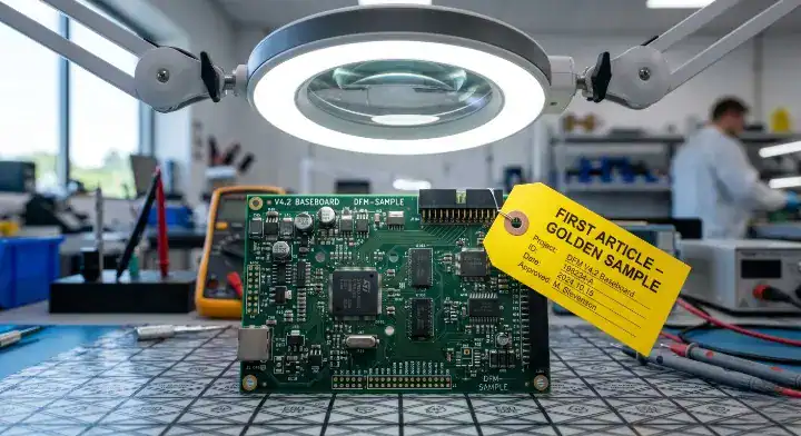 High resolution First Article Inspection (FAI) golden sample board verified during the PCB assembly order process cleanup