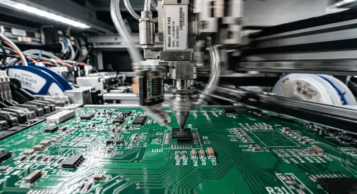 High speed SMT machine placing components for quick turn PCB assembly