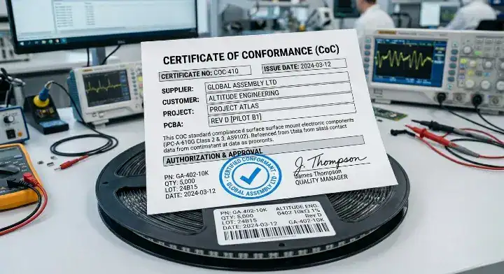 Legitimate Certificate of Conformance and authentic component reel for secure PCB assembly sourcing cleanup