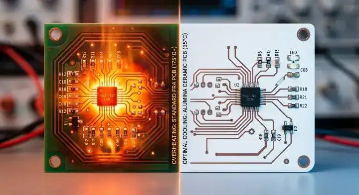 PCB overheating solution Thermal simulation showing severe trapped heat under a high power IC on a standard FR4 substrate cleanup