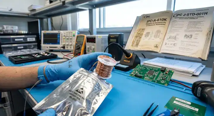 Proper storage of solder wick in airtight ESD bags to prevent copper oxidation per IPC 7711 standards cleanup