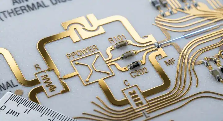 RF PCB design ceramic 50 ohm microstrip trace width and impedance control under a microscope cleanup