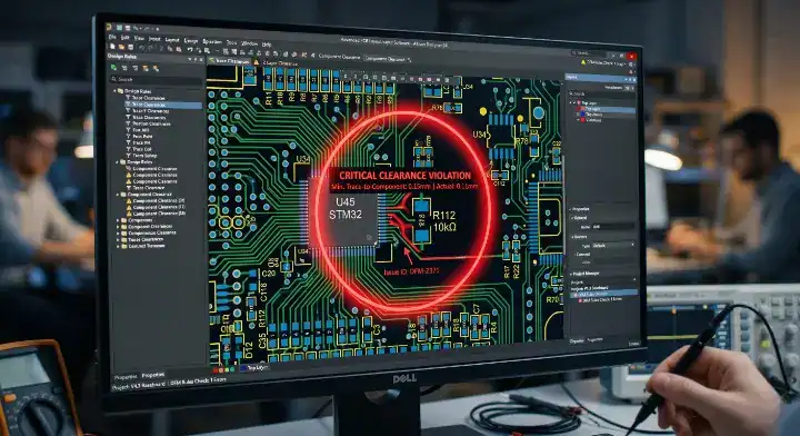 Remote DFM report highlighting PCB trace clearance errors before fabrication begins cleanup