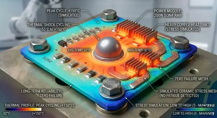 Silicon nitride ceramic PCB thermal cycling Simulation showing a substrate surviving extreme temperature swings without micro cracking cleanup