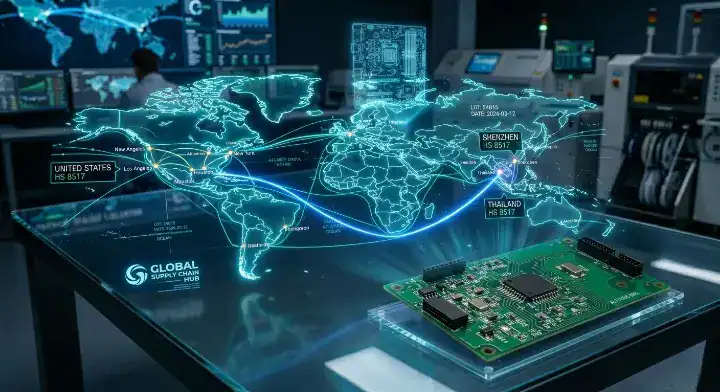Sourcing strategy map showing PCB assembly supply chain shifting from China to Thailand to avoid US import tariffs cleanup