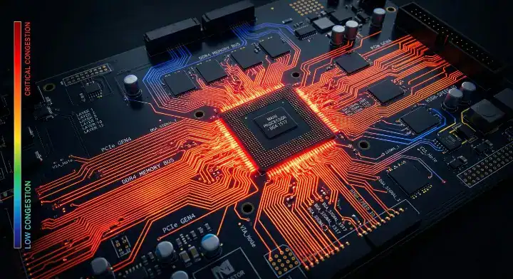when to use hdi pcb 3D routing congestion heatmap showing dense traces around a processor cleanup