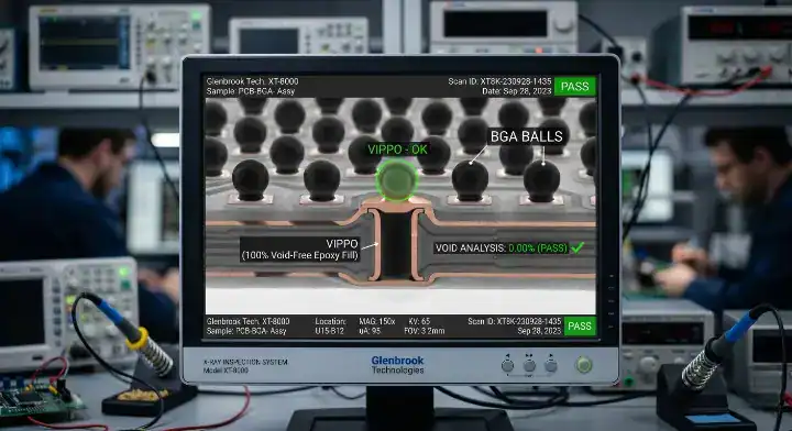 when to use hdi pcb X ray inspection screen showing void free VIPPO filling under BGA cleanup