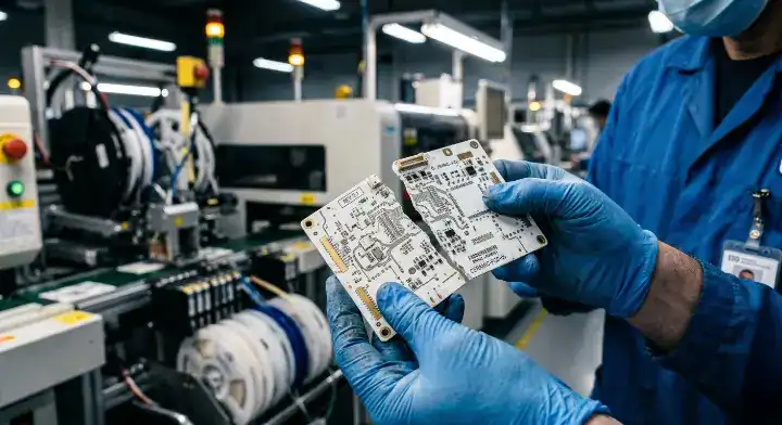 Ceramic PCB cracking during assembly An engineer in an antistatic facility inspecting a fractured white alumina substrate board