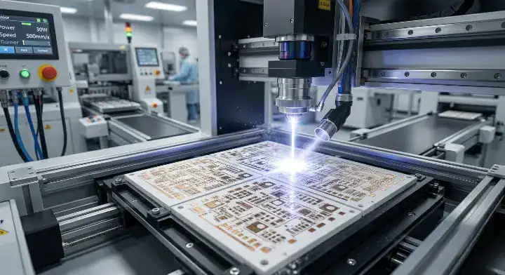 Ceramic PCB cracking during assembly High precision laser depanelization machine cutting a ceramic panel without mechanical stress