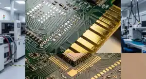ENIG vs Hard Gold vs Soft Gold comparison on a high tech PCB showing different surface finishes