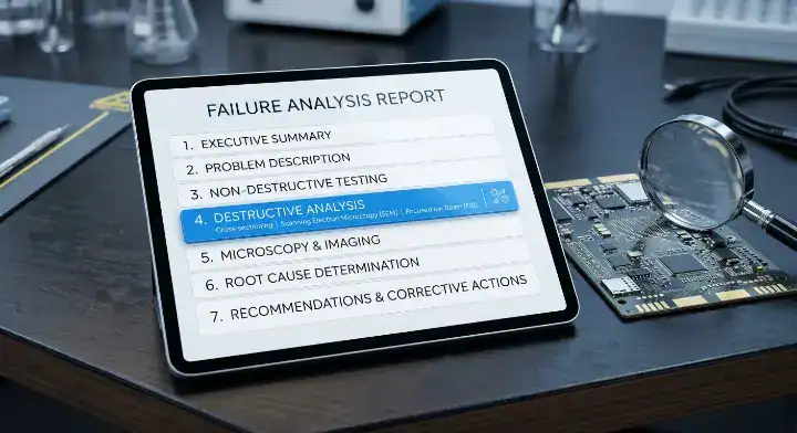 PCB failure analysis report Digital tablet displaying the 7 required 8D methodology sections