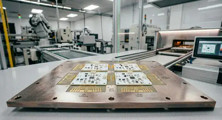 ceramic PCB maximum size Precision hybrid assembly featuring small AlN ceramic sub modules tiled onto a heavy metal carrier baseplate