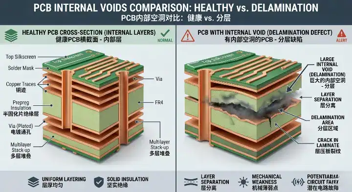 pcb delamination internal voids comparison cleanup