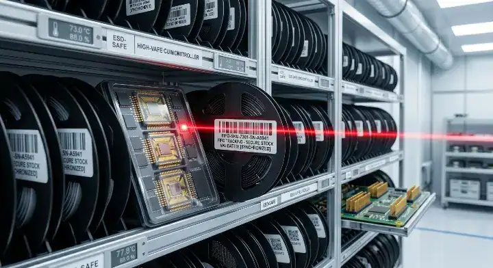 safety stock electronics manufacturing High value microcontrollers stored securely in a bonded warehouse with active barcode tracking for FIFO