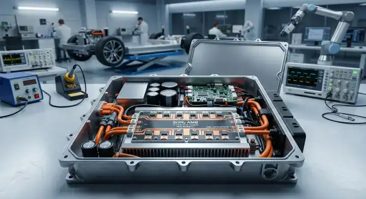 Ceramic PCB thermal cycling tested Si3N4 AMB power module installed inside an EV traction inverter