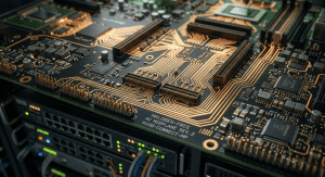 Doosan DS 7409 M9 grade CCL material used in an advanced high density AI server midplane PCB